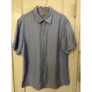 Calvin Klein Mens XL Light Blue Linen Tencel Short Sleeve Button Up Linen Blend